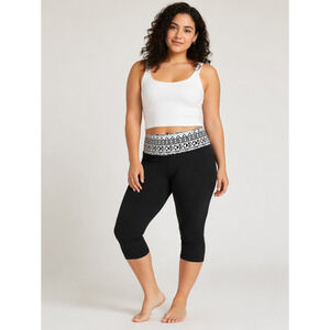 VS PINK Y2K Cropped Capri Yoga Pants Geometric Print Waistband Sz L Black